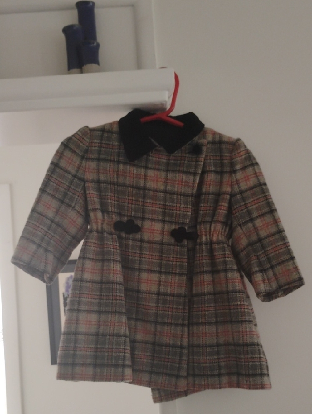Classic Plaid Kids Coat with Black Collar